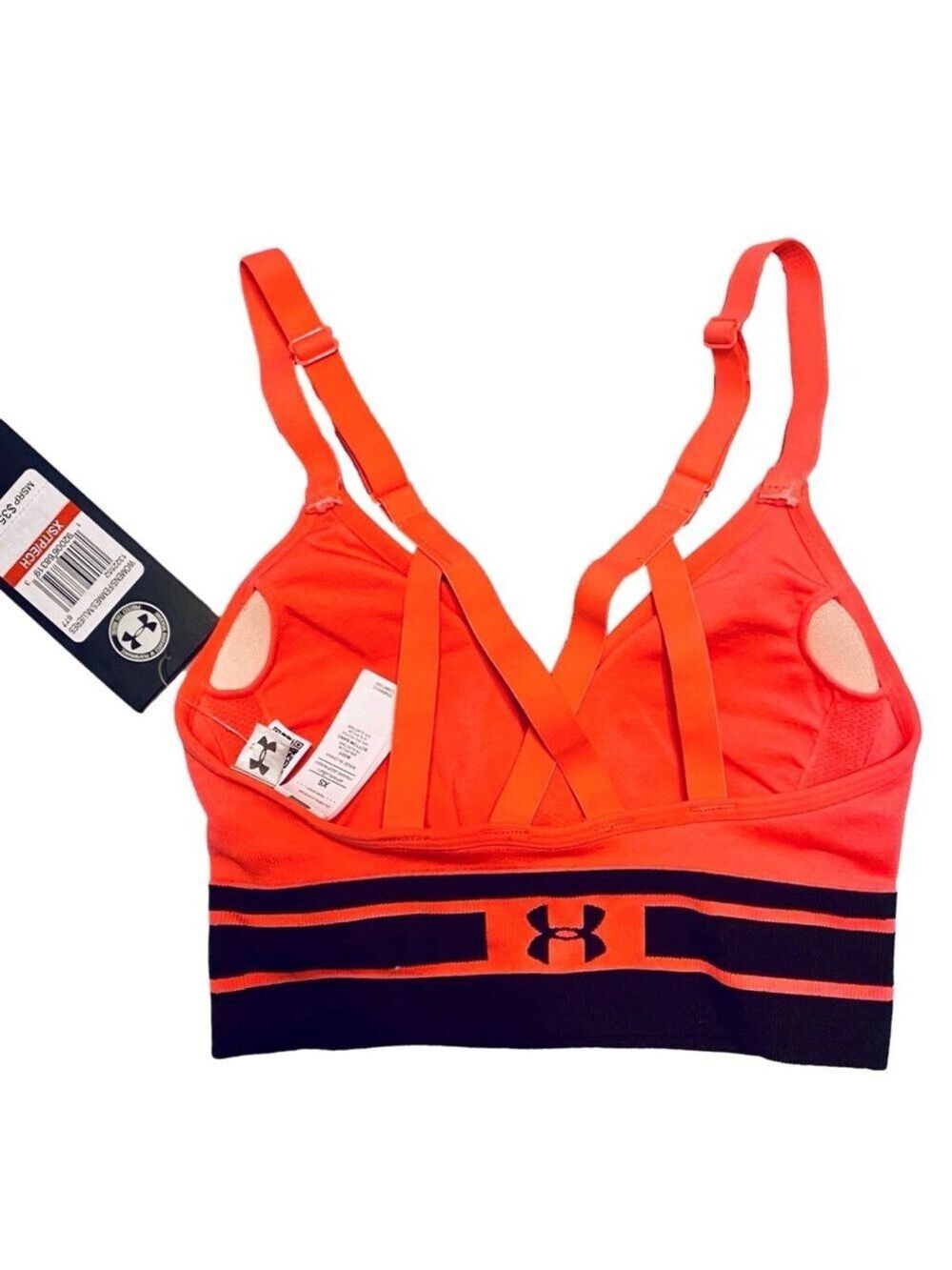 Neon Hot Pink and Black Under Armour Low Impact Seamless Longline Sports Bra XS - Picture 5 of 12